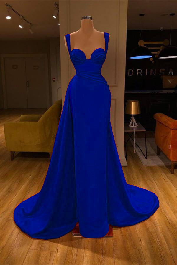 Atemberaubendes langes Meerjungfrau-Ballkleid aus Satin mit Herzausschnitt und hohem Schlitz