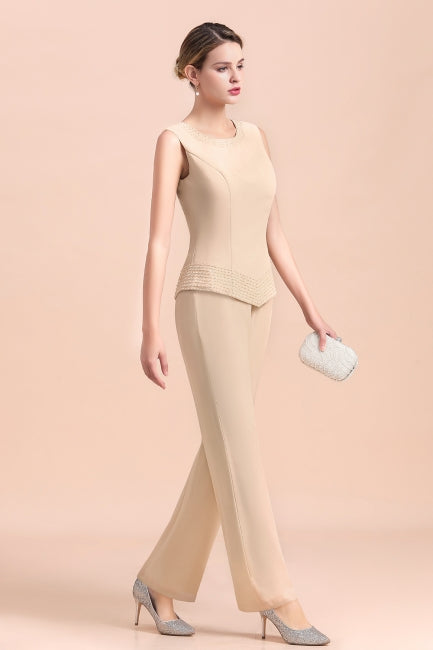 Champagne Long Chiffon Mother of the Bride Dress Two Pieces With Jacket