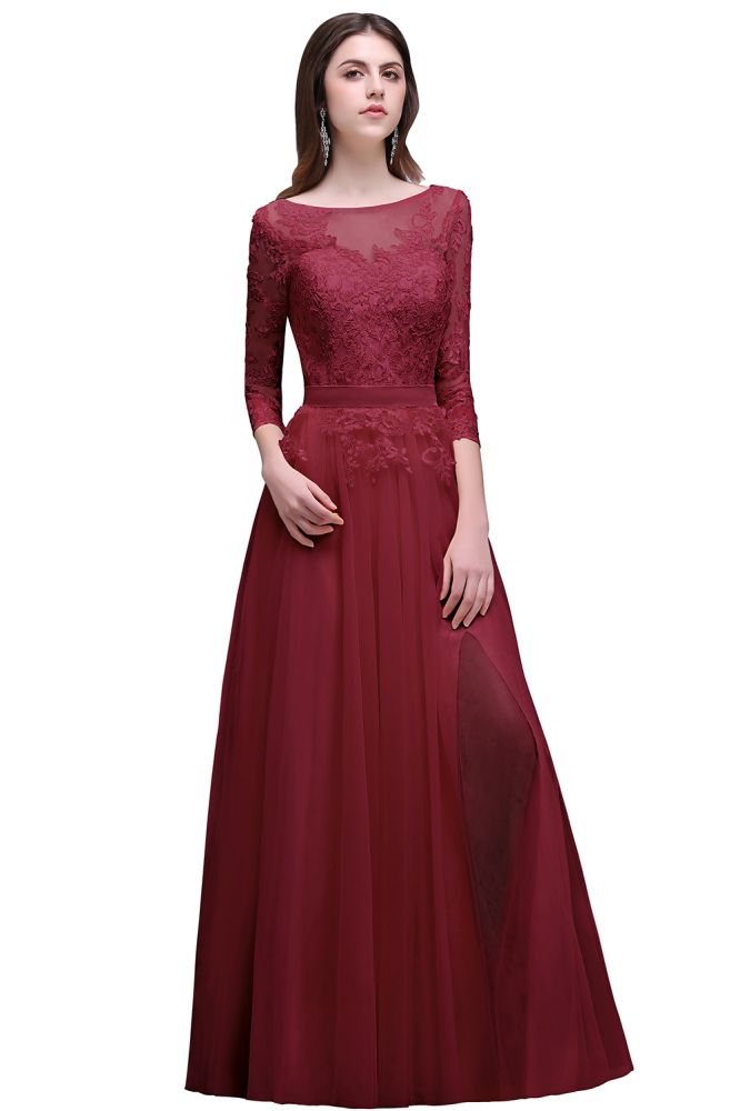 Champagne Scoop A-line Lace Appliques Prom Dress