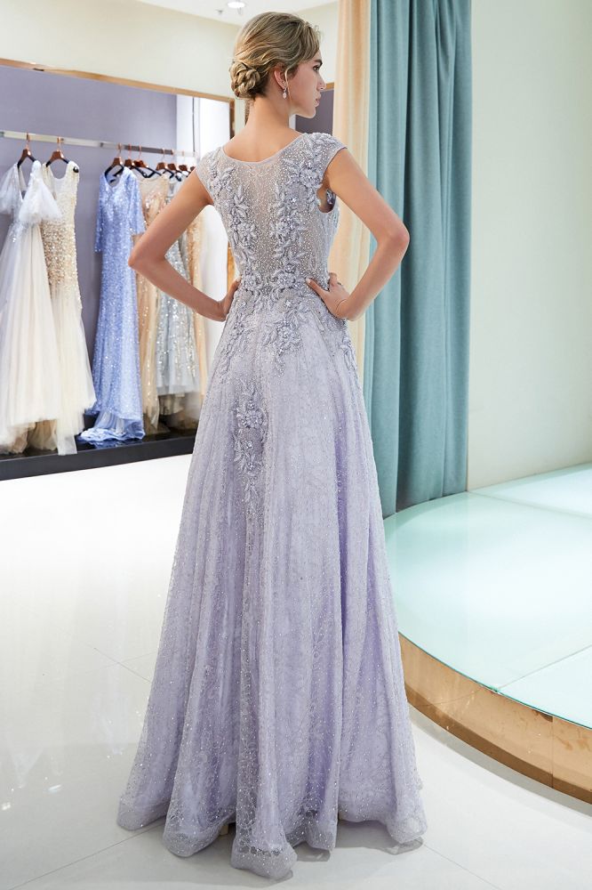 Vestido de fiesta de noche con apliques de encaje sin mangas de Aline encantador