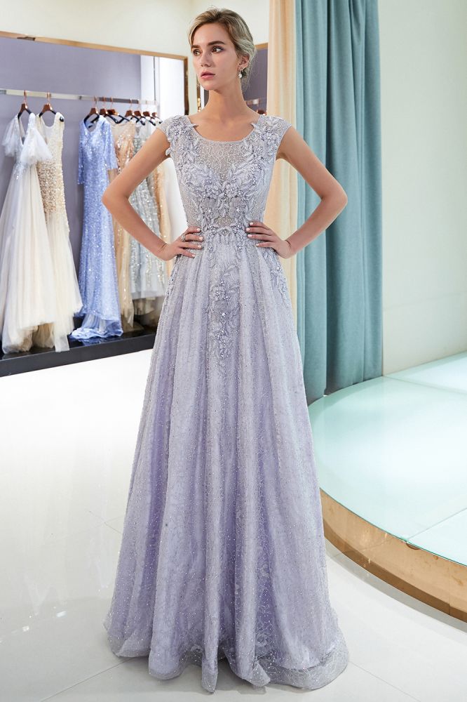 Vestido de fiesta de noche con apliques de encaje sin mangas de Aline encantador