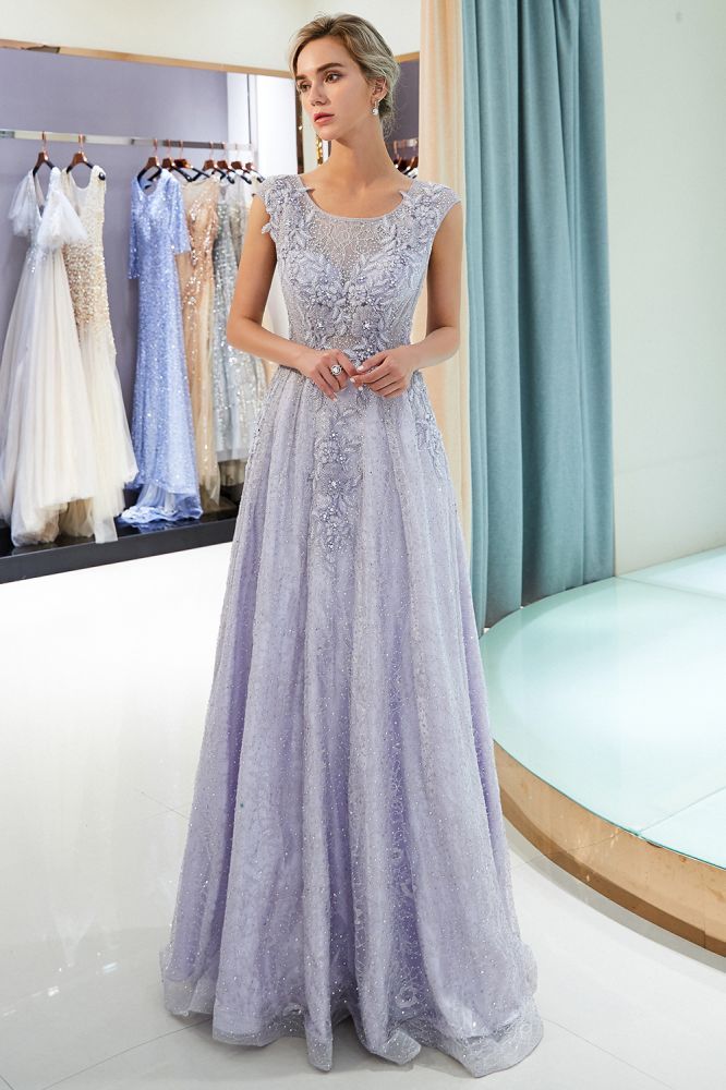 Vestido de fiesta de noche con apliques de encaje sin mangas de Aline encantador