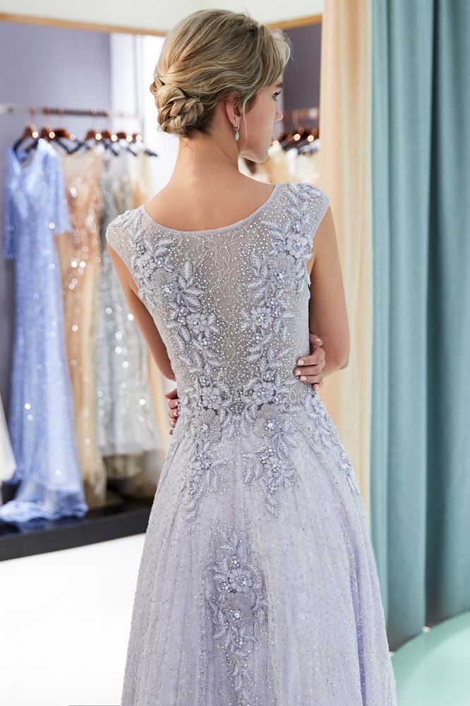 Vestido de fiesta de noche con apliques de encaje sin mangas de Aline encantador