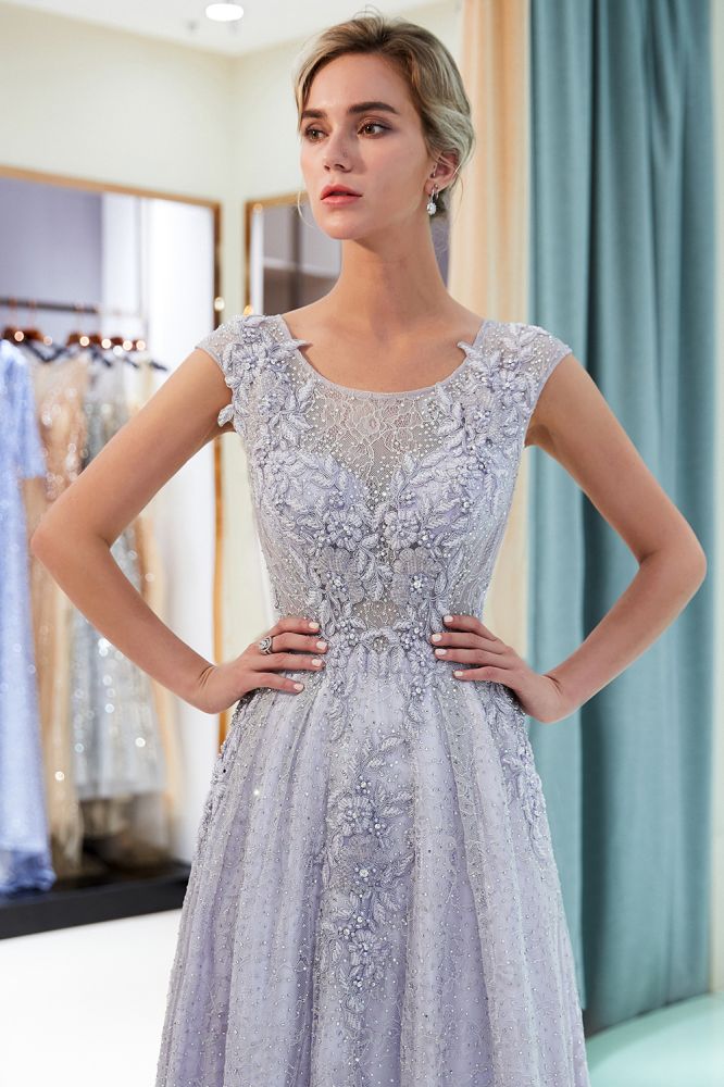 Vestido de fiesta de noche con apliques de encaje sin mangas de Aline encantador