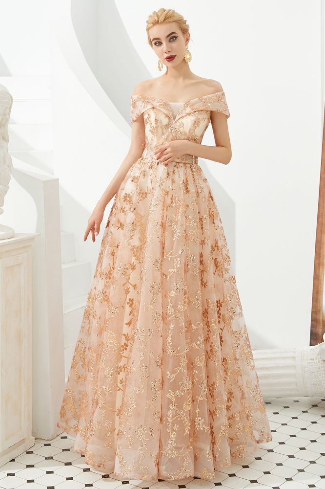 Vestido de princesa Aline con hombros descubiertos y tul con vuelo para fiesta de noche, vestido de quinceañera