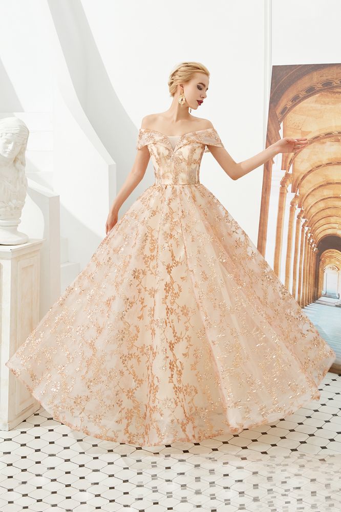 Vestido de princesa Aline con hombros descubiertos y tul con vuelo para fiesta de noche, vestido de quinceañera