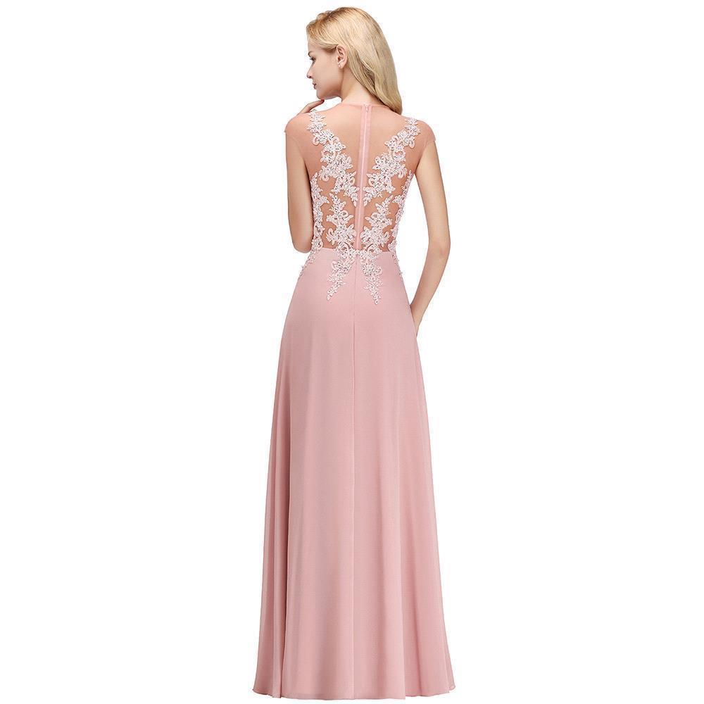 Vestido largo de noche con mangas cortas y encantador diseño de cuentas, estilo Aline, para dama de honor