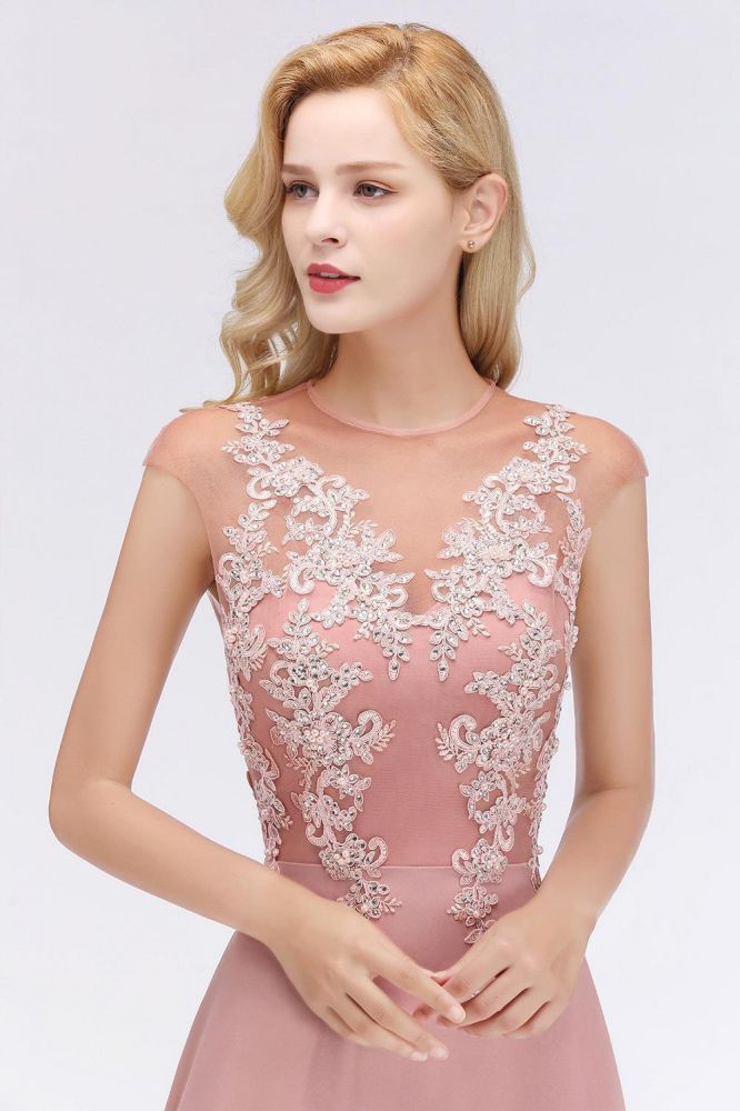 Vestido largo de noche con mangas cortas y encantador diseño de cuentas, estilo Aline, para dama de honor