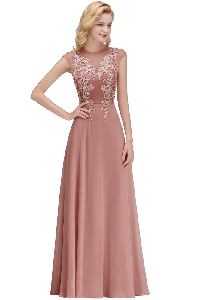 Vestido largo de noche con mangas cortas y encantador diseño de cuentas, estilo Aline, para dama de honor