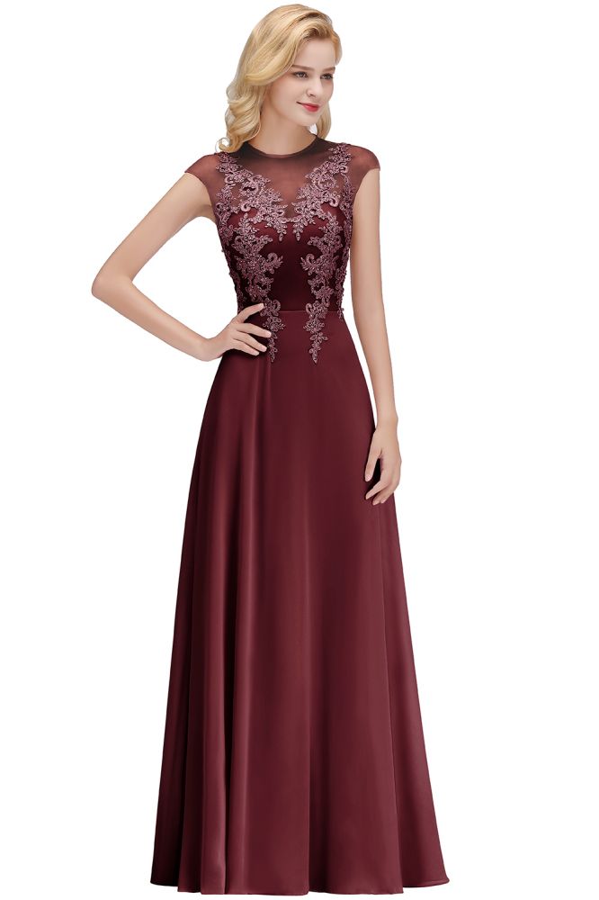 Vestido largo de noche con mangas cortas y encantador diseño de cuentas, estilo Aline, para dama de honor