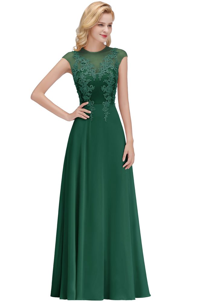 Vestido largo de noche con mangas cortas y encantador diseño de cuentas, estilo Aline, para dama de honor