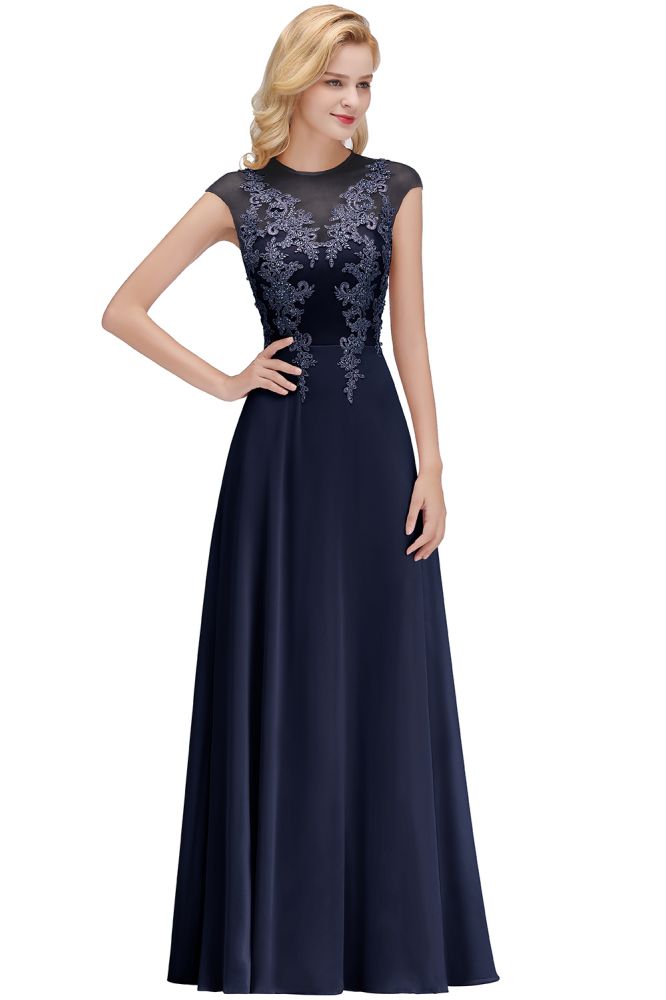 Vestido largo de noche con mangas cortas y encantador diseño de cuentas, estilo Aline, para dama de honor