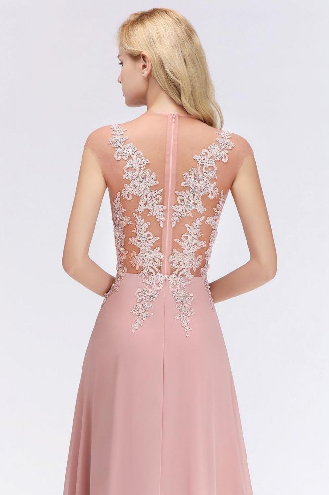 Vestido largo de noche con mangas cortas y encantador diseño de cuentas, estilo Aline, para dama de honor