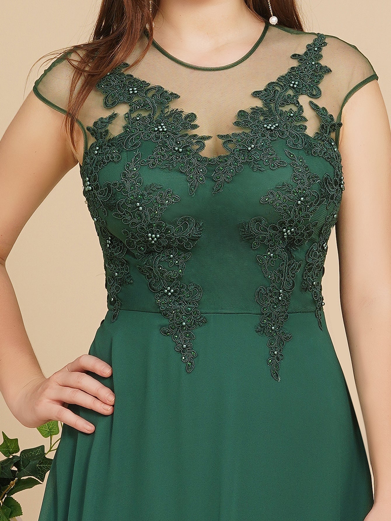 Vestido largo de noche con mangas cortas y encantador diseño de cuentas, estilo Aline, para dama de honor