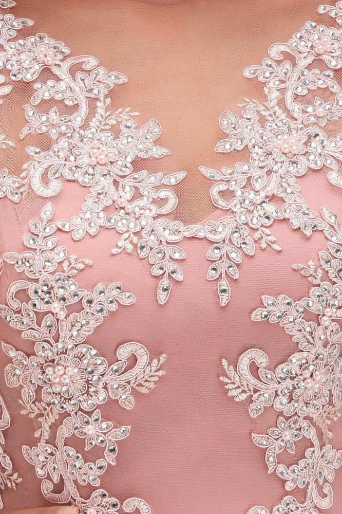 Vestido largo de noche con mangas cortas y encantador diseño de cuentas, estilo Aline, para dama de honor