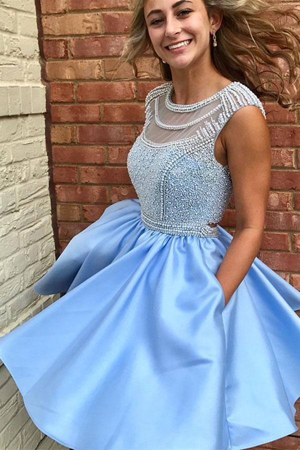 Vestido de fiesta corto encantador sin mangas con cuentas, vestido de regreso a casa PG185