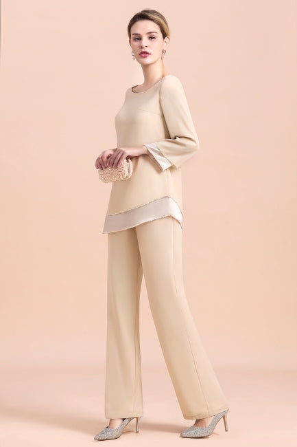 Schicker Rundhals-Jumpsuit aus Champagner-Chiffon für die Brautmutter online