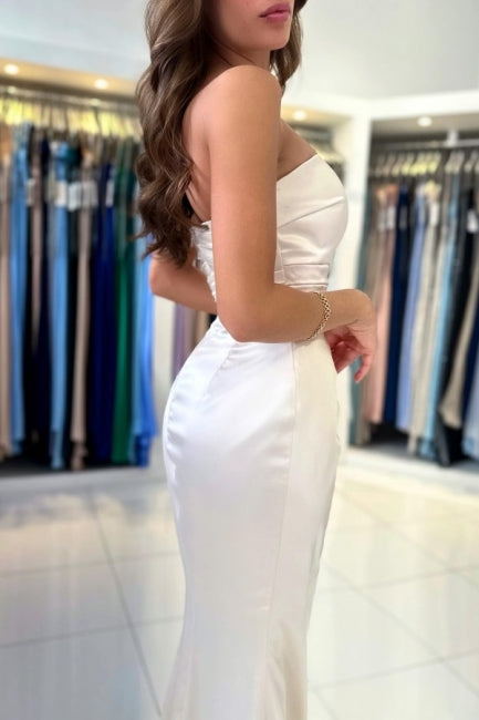 Chic sweetheart sleeveless column satin Evening dresses split front