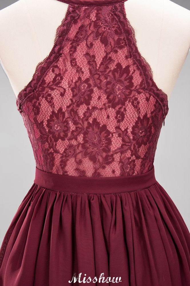 Chiffon Lace A-line Bridesmaid Dresses | V-Neck Sleeveless Floor Length Maid of the Honor Dresses