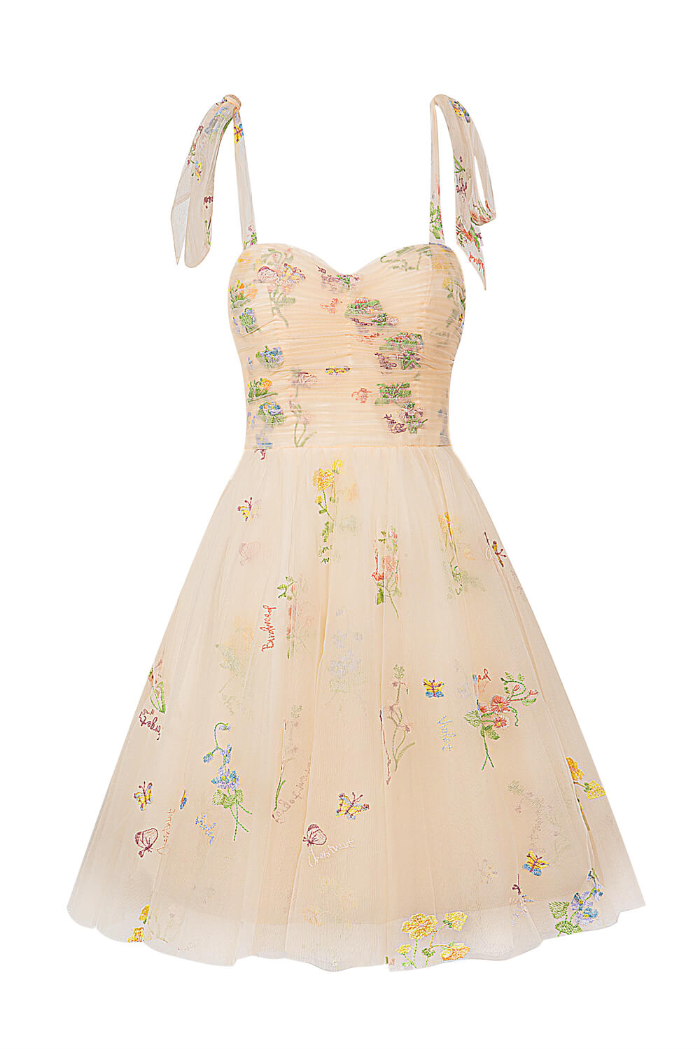 Claire | Vestido corto de tul con escote corazón y estampado floral para la fiesta de bienvenida de Aline