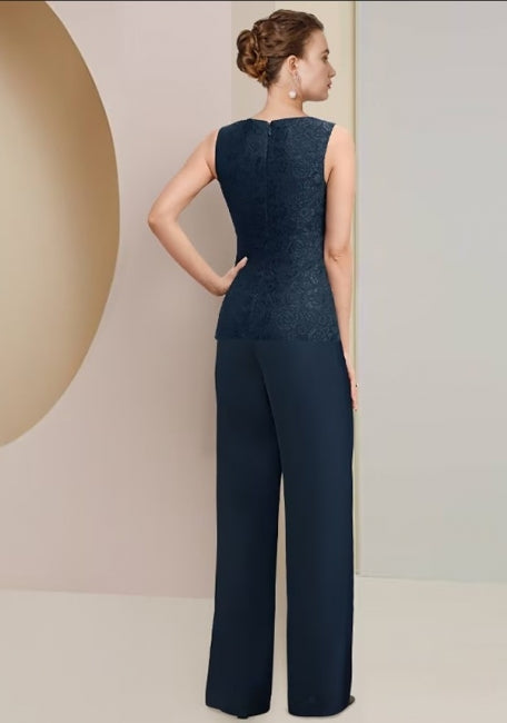 Klassisches zweiteiliges Chiffon-Mutterkleid mit 3/4-Ärmeln