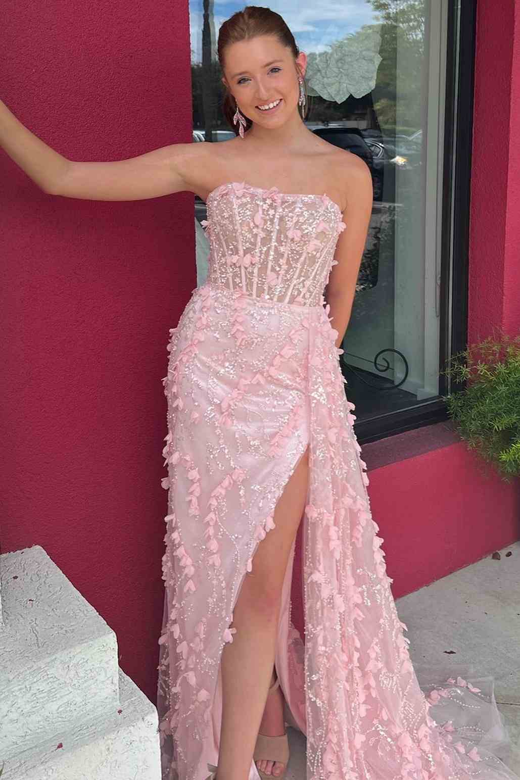 Pink Mermaid Evening Dress Long Slit Party Prom Dress cc1604