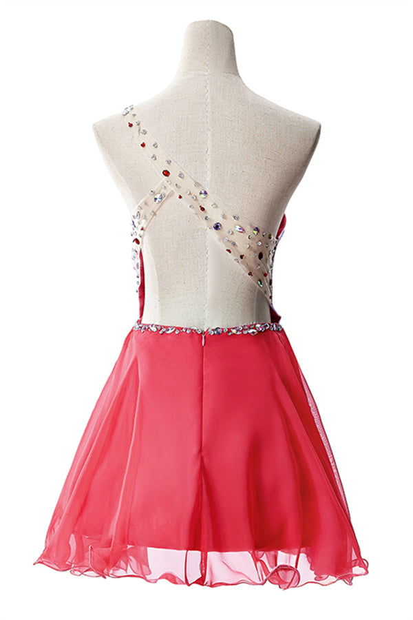 Vestido de fiesta de gasa con un solo hombro y corte en A con cristales