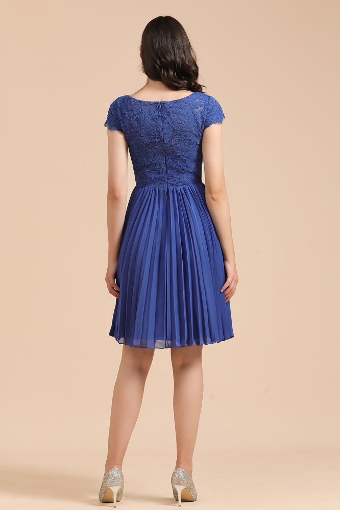 Cute Lace Chiffion Mini Party Dress Short Sleeves Knee Length Homecoming Dress