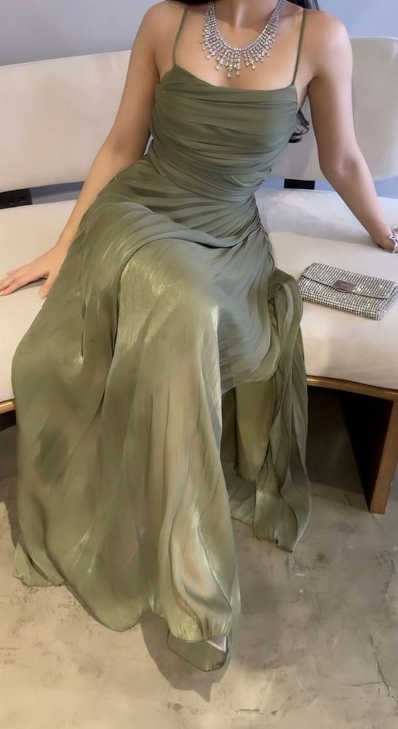 Charming Green A Line Long Prom Dress Formal Evening Dress Y7619