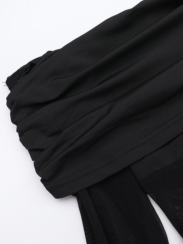 Long Sleeves Skinny Pleated See-Through Solid Color Split-Joint Off-The-Shoulder Evening Dresses Maxi Dresses