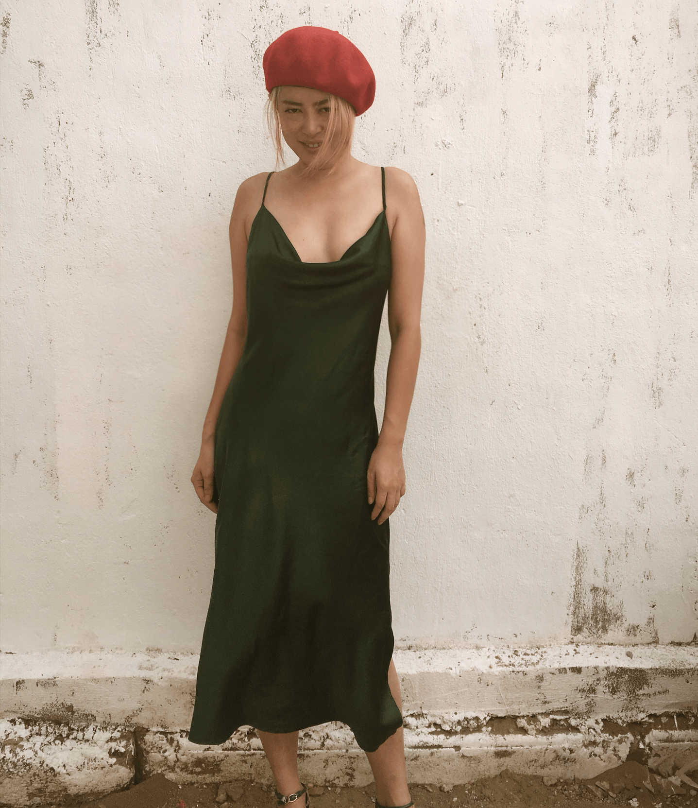 Dark Green Mulberry Silk Chemise Slip Dress