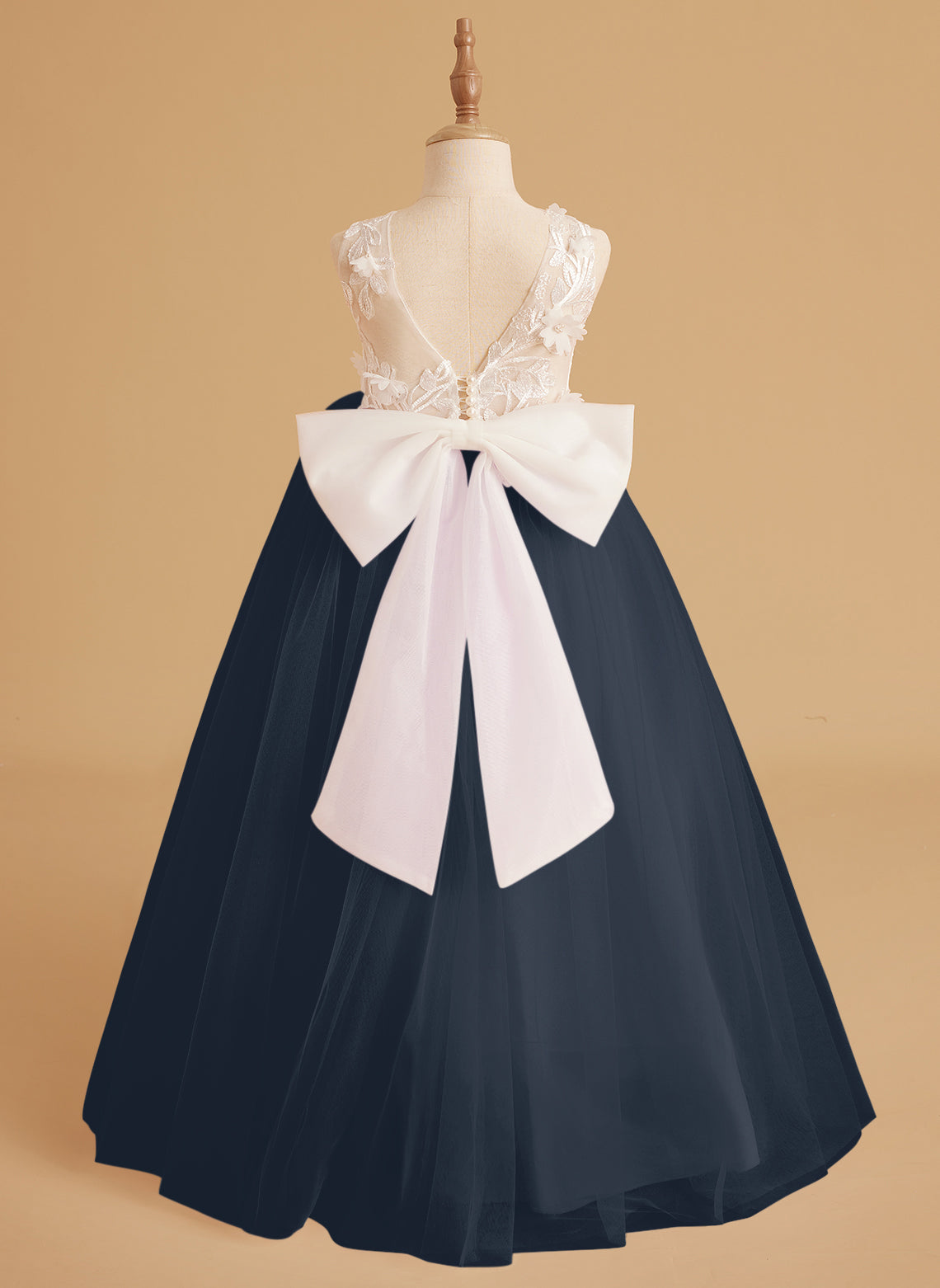 Vestido de niña de las flores de encaje y tul sin mangas con cuentas de princesa de ensueño