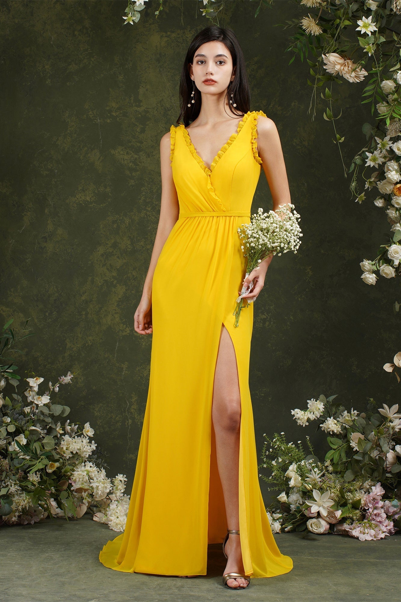 Deep V neck Sleeveless Split Front Floor-Length Prom dress