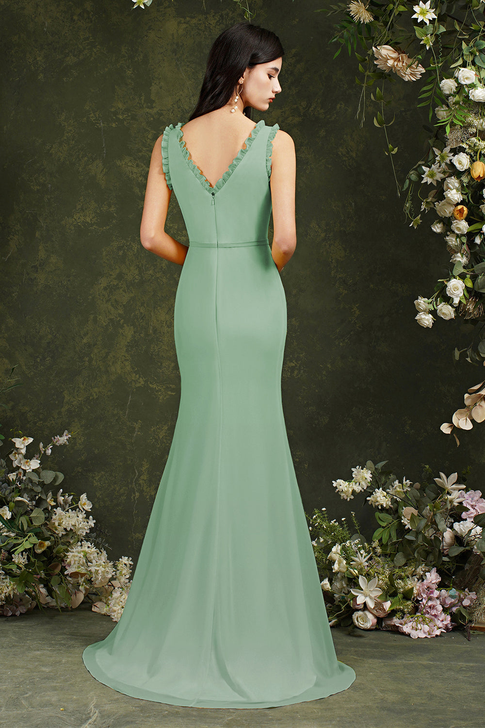 Deep V neck Sleeveless Split Front Floor-Length Prom dress