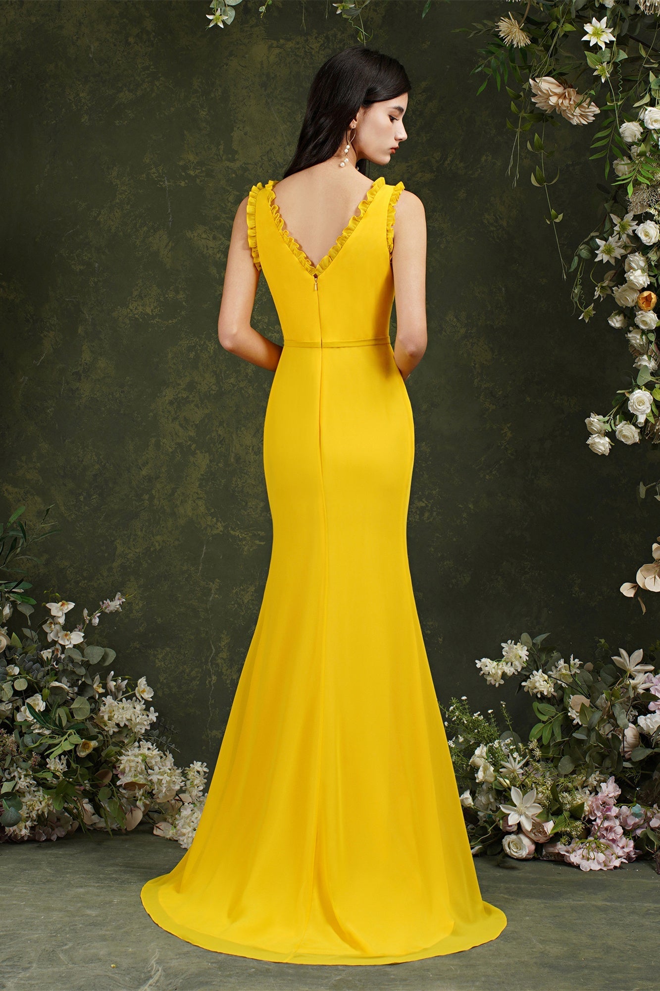 Deep V neck Sleeveless Split Front Floor-Length Prom dress