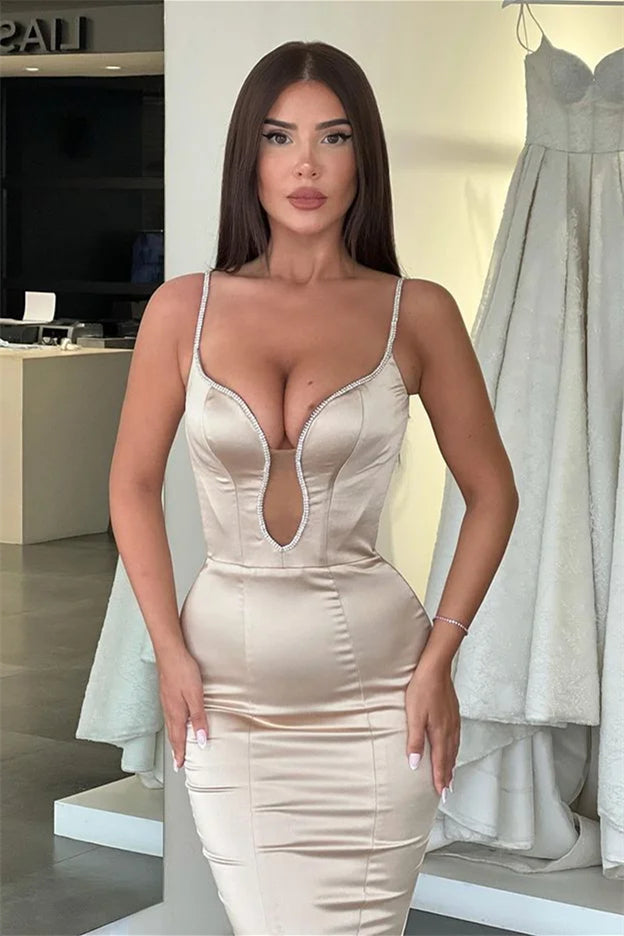 Designer Long Mermaid Spaghetti Straps Satin Sleeveless Prom Dress