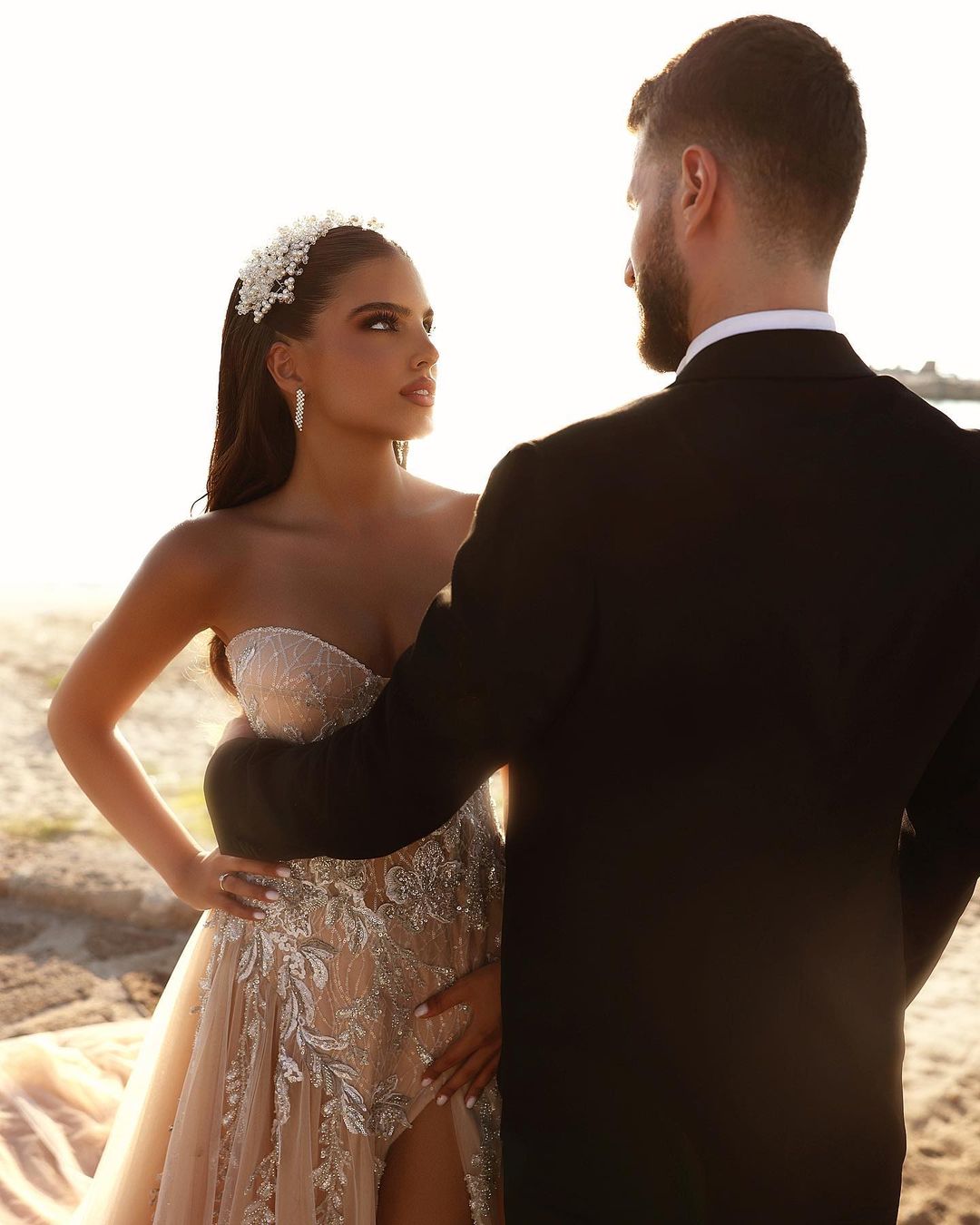 Designer Sweetheart Long A-line Glitter Lace Wedding Dress With Slit