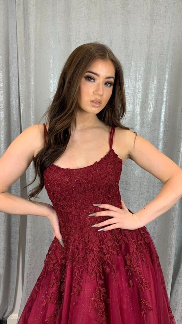 Vestido de fiesta largo de tul burdeos con encaje, corte A, vestido de noche Y1546