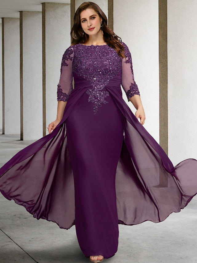 Vestidos de madre de la novia de corte A/princesa con escote joya y largo hasta el suelo
