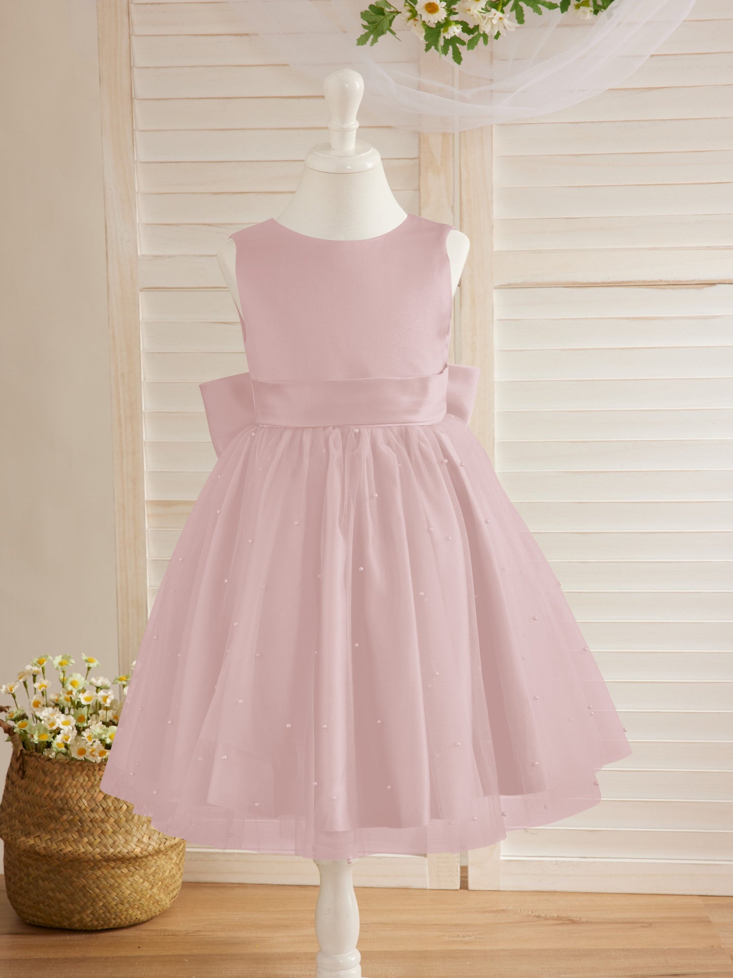 Duchesse-Linie/Princess-Linie Satin Tüll Knielang Blumenmädchenkleid