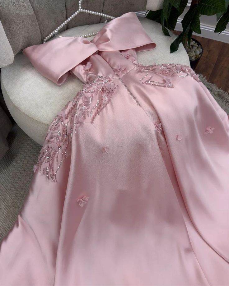 Edles rosa schulterfreies Abendkleid mit Applikationen und Pailletten, lang, A-Linie, Ballkleid Y7638