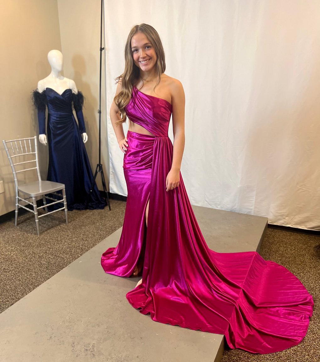 Shannon | Bezaubernde Meerjungfrau One-Shoulder Satin Ballkleider mit Schlitz