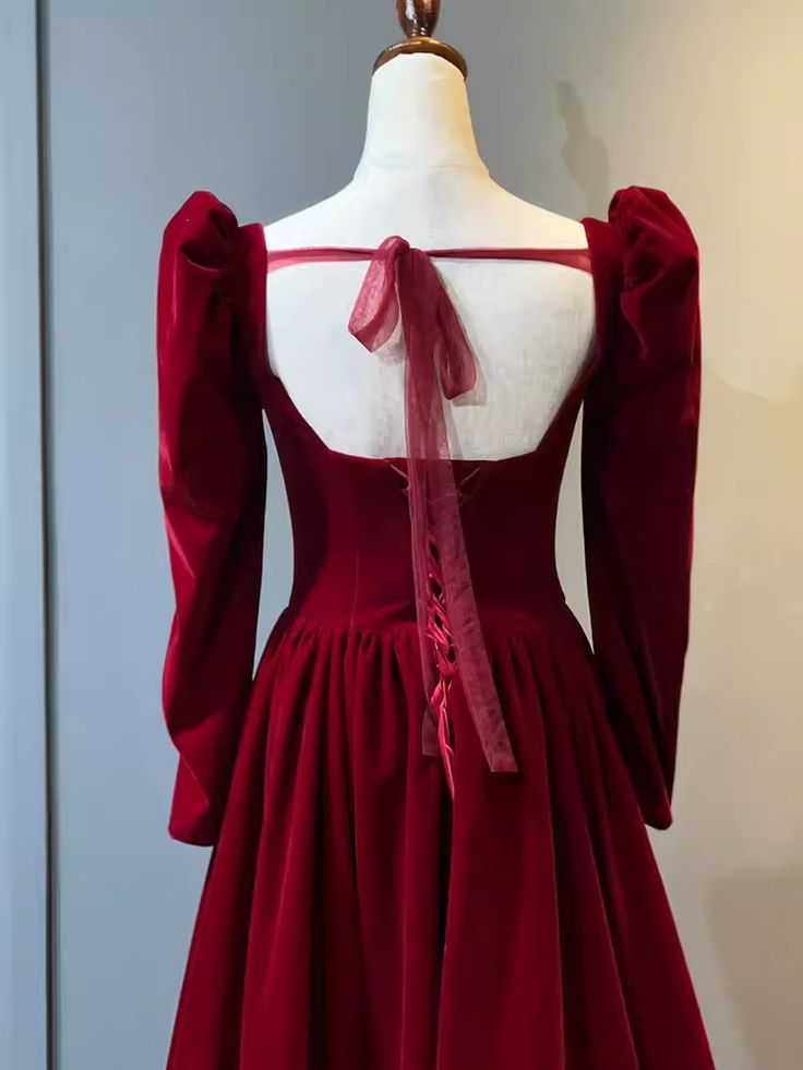 Hermoso vestido de fiesta de terciopelo rojo con corte en A y escote corazón, vestido de fiesta de cumpleaños Y7588