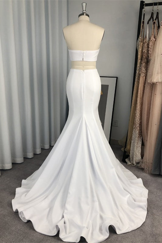Two Piece Strapless Long Mermaid White Prom Dress