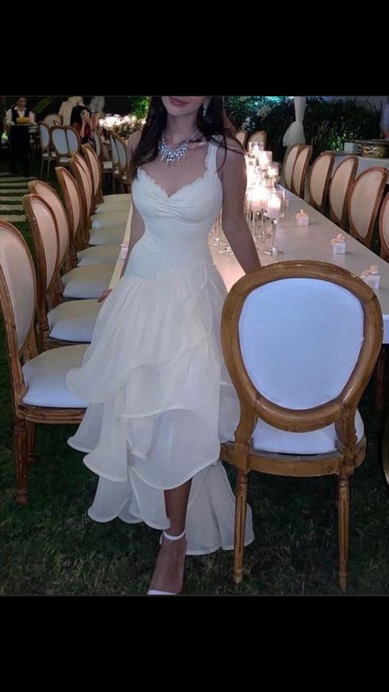 Modest A-line White Evening Dress Charming Formal Gown Y591