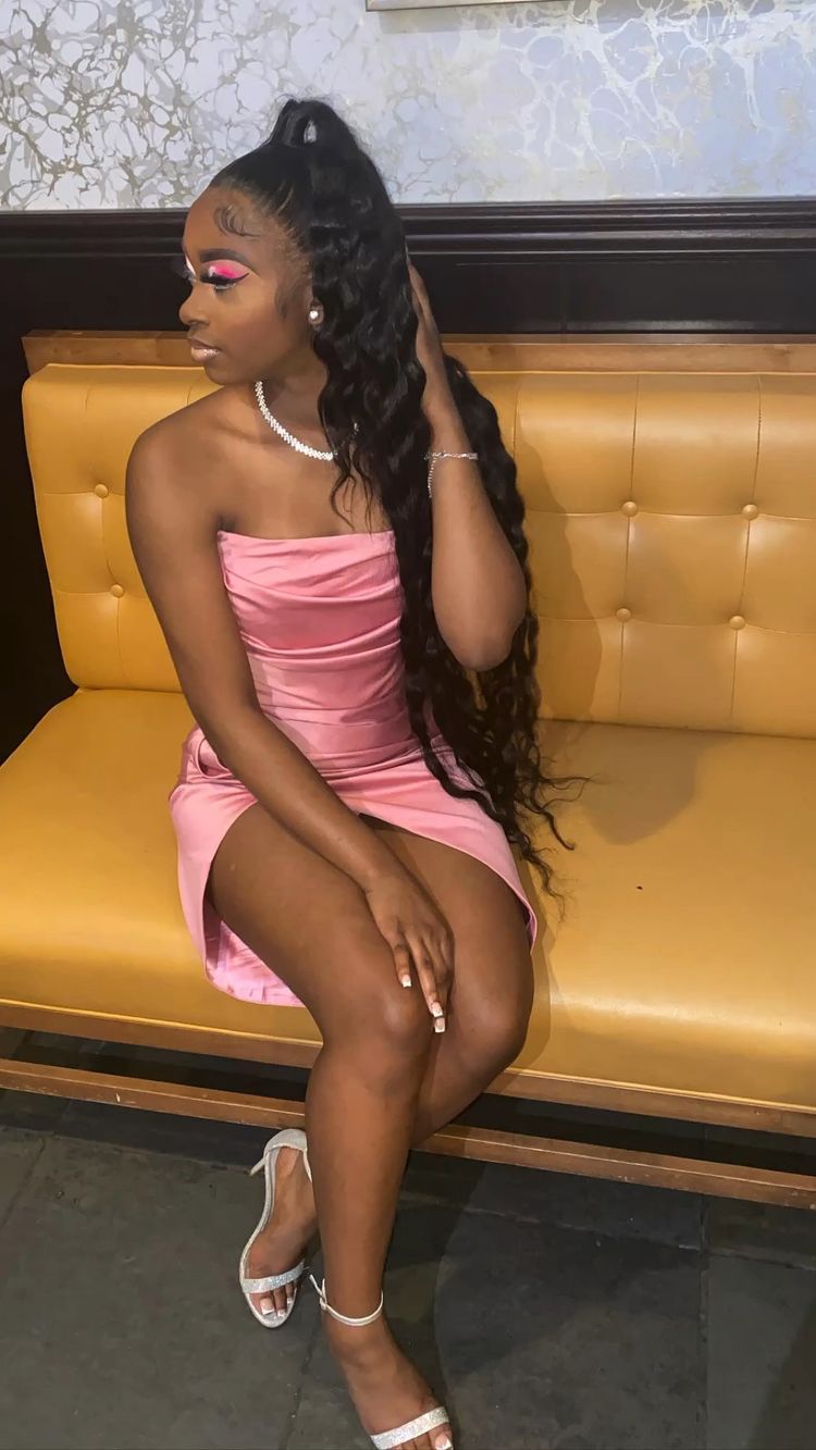 Pink 19th Birthday Dress Outfit Black Girl,Lovely Pink Strapless Homecoming Dress Y643