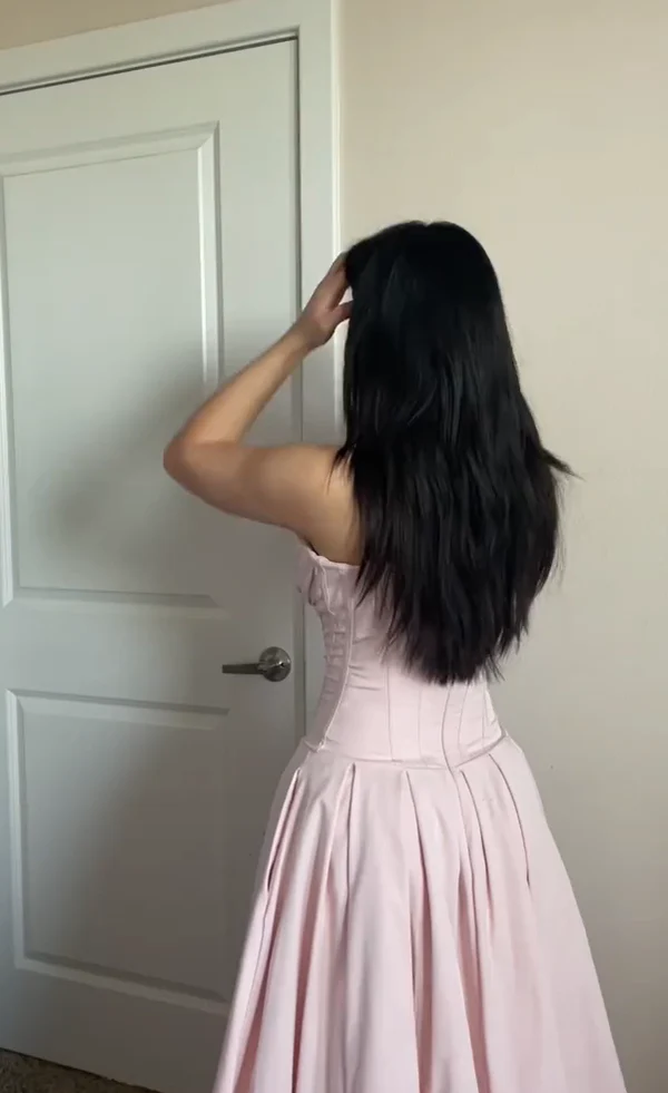 Rosa trägerloses langes Ballkleid in A-Linie, elegantes Abendkleid, Geburtstagsoutfits Y7531