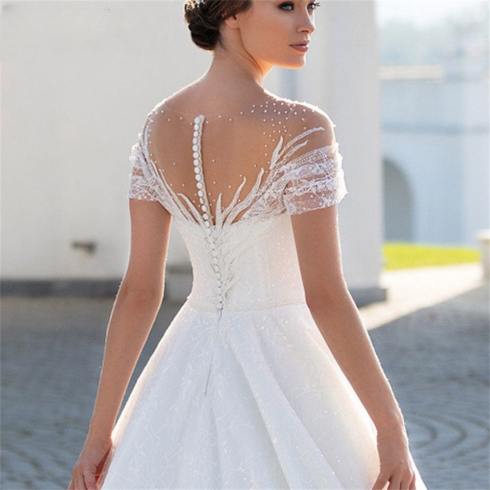 Charming Cap Sleeves Bridal Gowns 2024 Classic Lace A-Line Wedding Dress Backless O-Neck Vestidos De Novia Custome Made-payinti