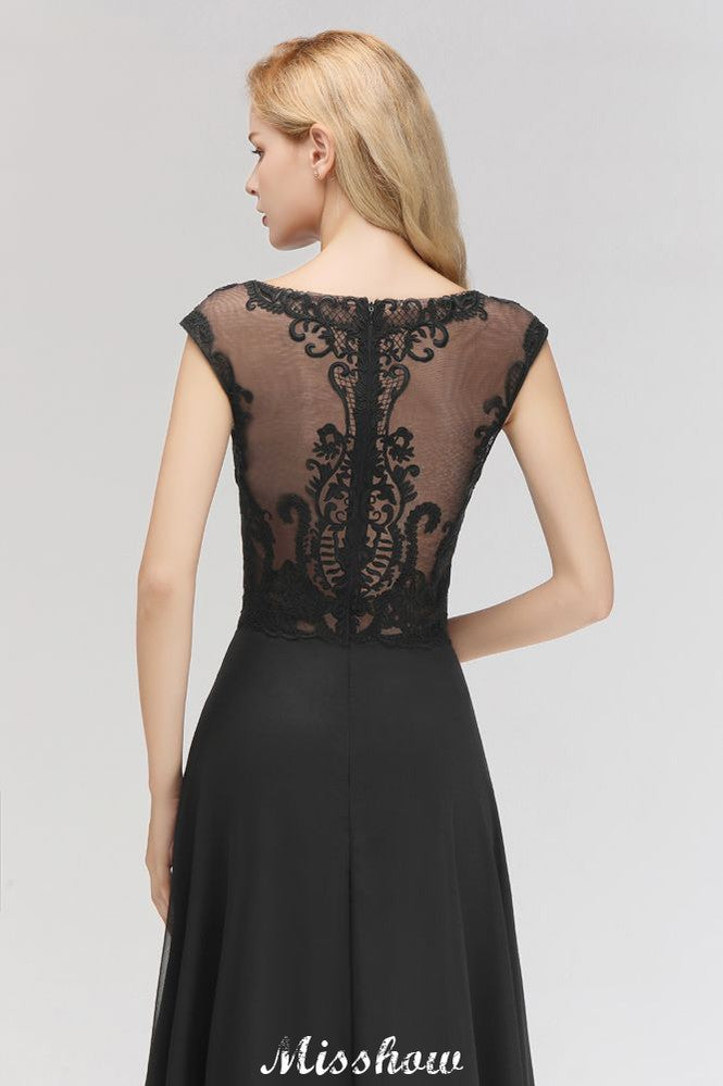 Elegante vestido de dama de honor negro de encaje, sin mangas, largo hasta el suelo, con joya