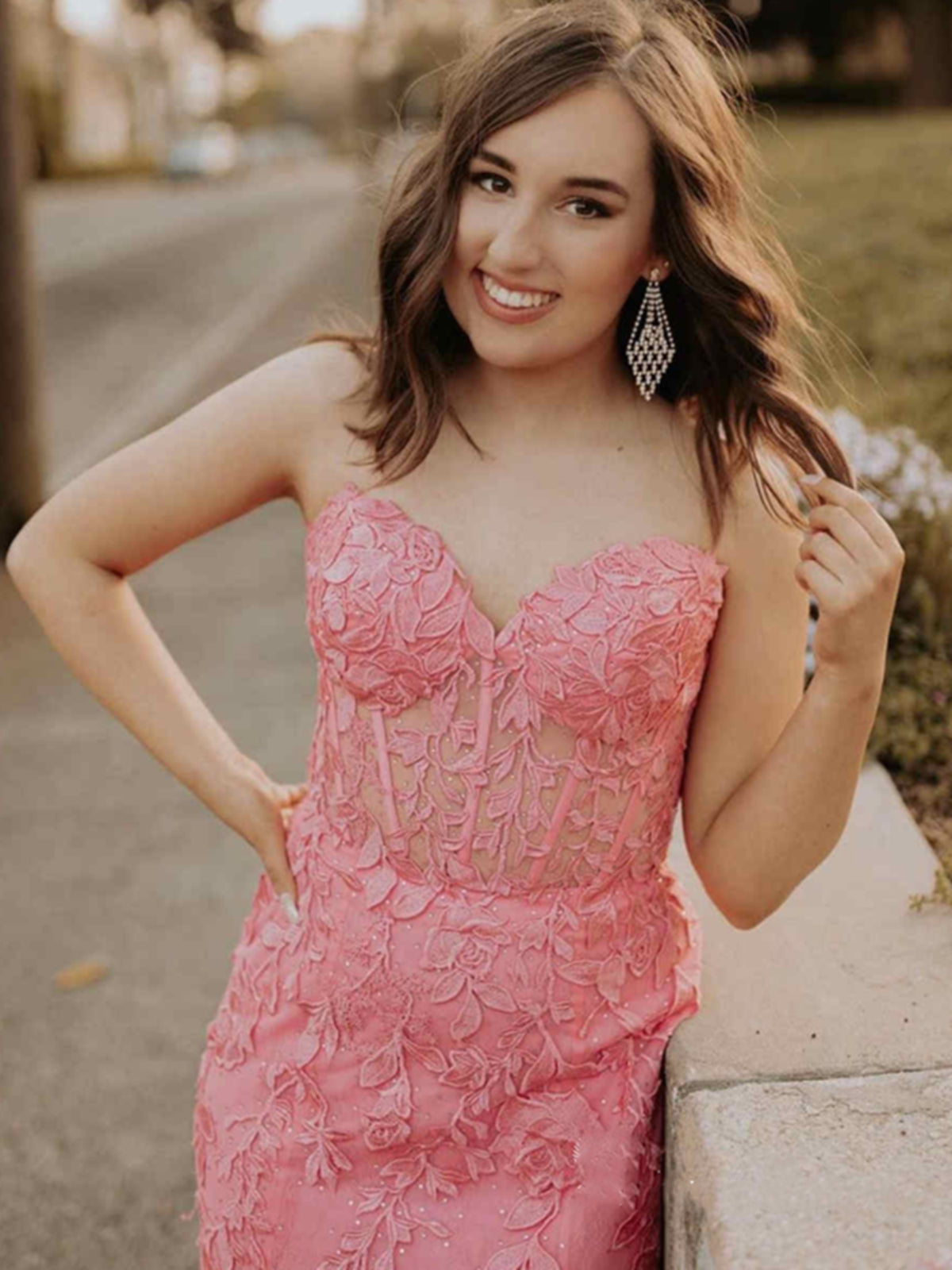 Elegante vestido de fiesta de graduación formal de tul con escote corazón y corte sirena